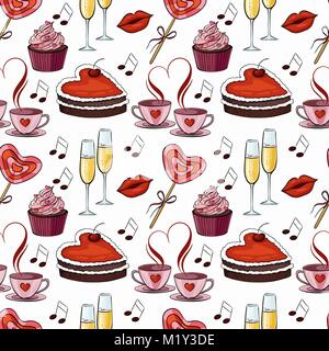 Vector illustration of a seamless pattern for Valentines day. Stock Vector