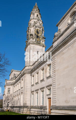 Cardiff City Hall and Clock Tower Stock Photo