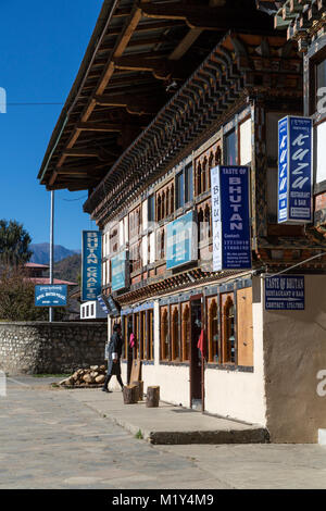 Paro, Bhutan.  Stores on Paro's Main Street. Stock Photo