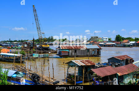 Chau Doc, Vietnam - Sep 1, 2017. Floating houses on river at summer in Chau Doc, Vietnam. Chau Doc is a city in the heart of the Mekong Delta, in Viet Stock Photo