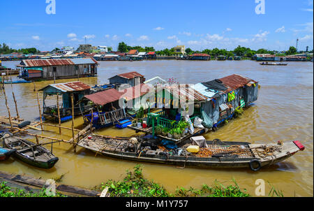 Chau Doc, Vietnam - Sep 1, 2017. Floating houses on river in Chau Doc, Vietnam. Chau Doc is a city in the heart of the Mekong Delta, in Vietnam. Stock Photo