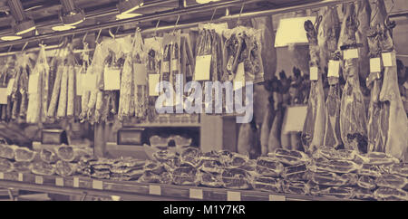 National jamon store at spanish supermarket Stock Photo