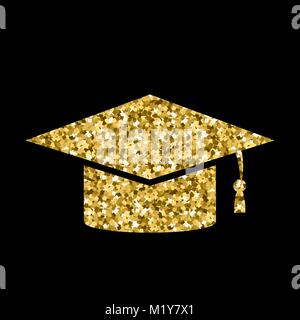 Yellow Glitter Graduation Cap Icon Isolated Stock Vector