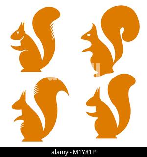 Set of Squirrell Icons Isolated. Omnivorous Rodent with Fluffy Tail Stock Vector