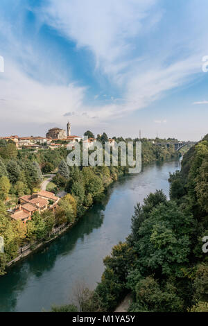 Adda is a river in North Italy, a tributary of the Po. It rises in the Alps near the border with Switzerland and flows through Lake Como Stock Photo