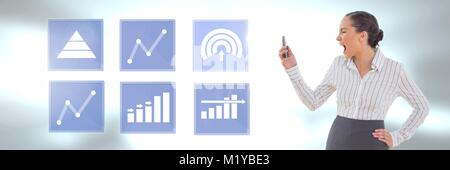 Businesswoman on phone and business chart statistic icons Stock Photo