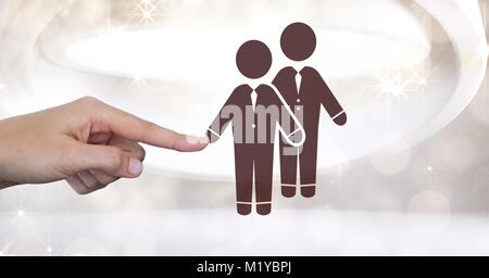 Hand touching businessmen couple partner icon Stock Photo