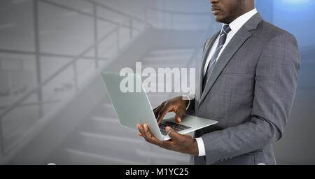 Businessman hands using laptop Stock Photo