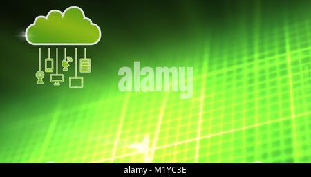 cloud icon and hanging connection devices with green matrix background Stock Photo