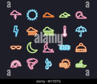 Set of 20 weather line icons Stock Vector