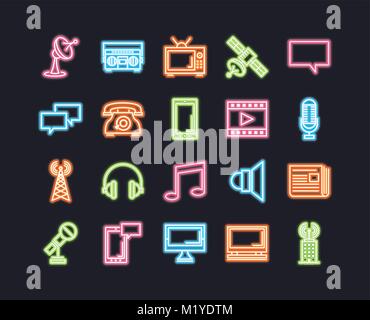 Set of line icons of communications Stock Vector