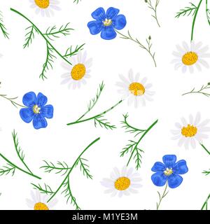 Daisy and forget-me-not. seamless pattern Vector flowers set. floral collection Stock Vector
