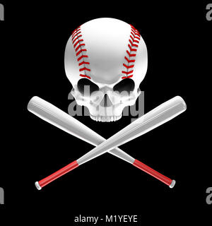 Baseball skull and bats / 3D illustration of skull shaped baseball with crossed baseball bats Stock Photo