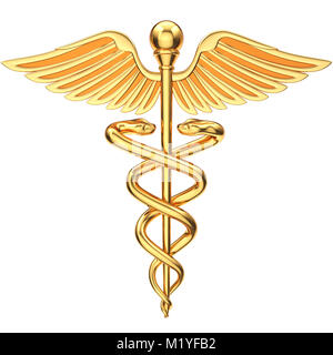 Golden caduceus. Medical symbol. 3D illustration Stock Photo