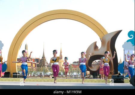 Unidentified Thai dancer perform traditional Thai dance during festival on The 233 rd Year of Rattanakosin City ,Bangkok,Thailand. Stock Photo