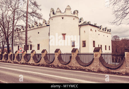 Beautiful chateau Strazky, Slovak republic. Cultural heritage. Architectural theme. Red photo filter. Stock Photo