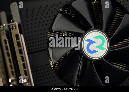 Decred Cryptocurrency Mining Using Graphic Cards Stock Photo
