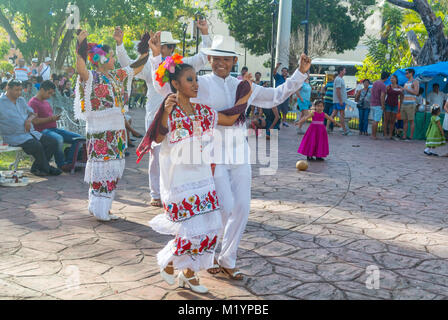 Valladolid, Yucatan, Mexico, Mexican dancers at Parque Principal Francisco Cantón Rosado that is a principal park of Valladolid Stock Photo