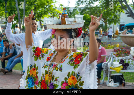 Valladolid, Yucatan, Mexican female dancers with hupil costume at Parque Principal Francisco Cantón Rosado that is a principa Stock Photo