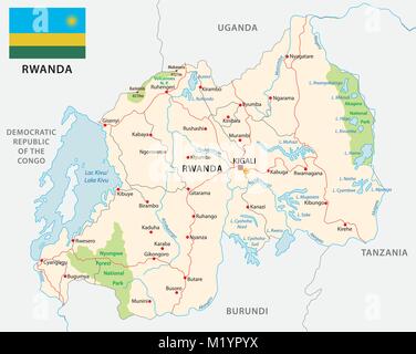 Rwanda Political Map with capital Kigali, national borders, important ...