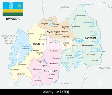 rwanda administrative and political vector map with flag Stock Vector