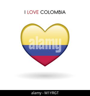 Love Colombia symbol. Flag Heart Glossy icon on a white background isolated vector illustration eps10 Stock Vector