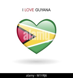 Love Guyana symbol. Flag Heart Glossy icon on a white background isolated vector illustration eps10 Stock Vector