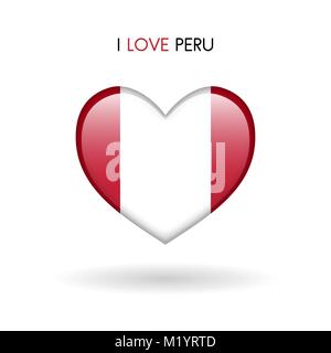 Love Peru symbol. Flag Heart Glossy icon on a white background isolated vector illustration eps10 Stock Vector