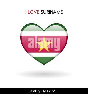Love Suriname symbol. Flag Heart Glossy icon on a white background isolated vector illustration eps10 Stock Vector