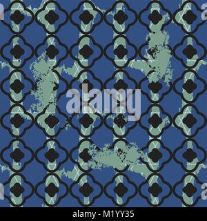 Brushed quatrefoil blue seamless vector pattern. Stock Vector