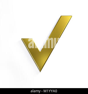 Gold Check Mark. 3D Render Illustration Stock Photo