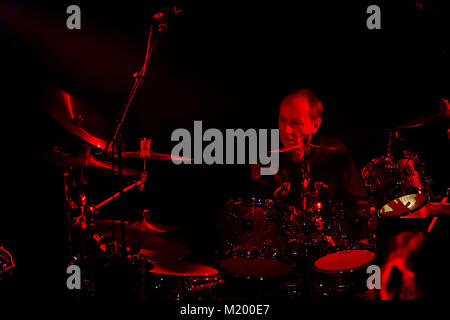 The Irish rock band Thin Lizzy performs a live concert at Ricks in Bergen. Here drummer Brian Downey is seen live on stage. Norway, 22/11 2012. Stock Photo