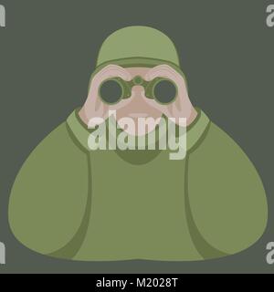 soldier with binoculars vector illustration flat style  front view Stock Vector