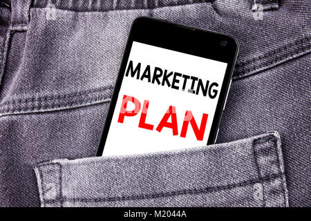 Conceptual hand writing text caption showing Marketing Plan. Business concept for Planning Successful Strategy written mobile cell phone with space in Stock Photo