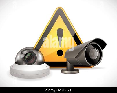 CCTV symbol - security camera with warning sign Stock Vector