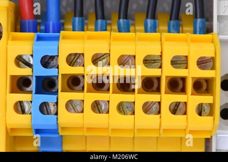 Electrical panel in switchgear cabinet close-up Stock Photo