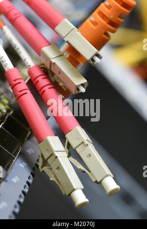 Optic fiber cable with connector closeup Stock Photo