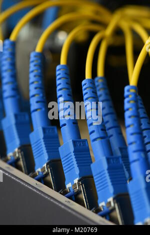 Fiber optic cables in data center Stock Photo