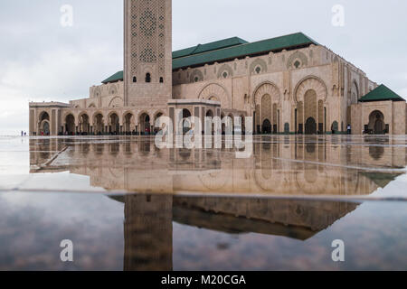 Casablanca, Morocco - 14 January 2018 : View of Hassan II mosque reflected on water Stock Photo