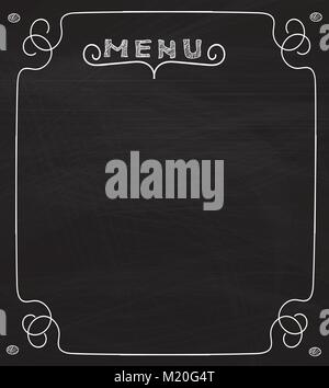 Blank menu on blackboard, handwriting letters and frame, vector Stock Vector