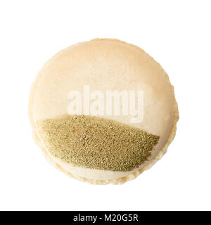 Salted caramel macaron with gold decoration. cutout on white background Stock Photo