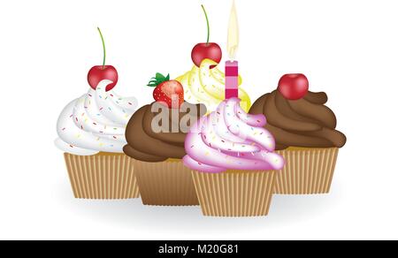 Cupcakes birthday set, vector Stock Vector
