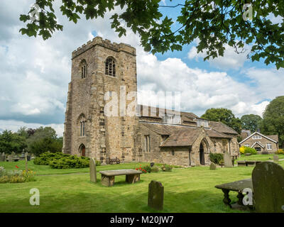 St Wilfrid's Church is an Anglican church in the village of Ribchester in Lancashire, England that is situated close to the site of a Roman fort. Stock Photo