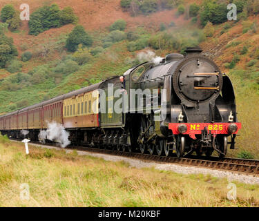 Steam train on the North Yorkshire Moors Railway. SR class S15 No 825 coasting downhill through Northdale with the 11.00 Whitby-Pickering, 01/10/2008. Stock Photo