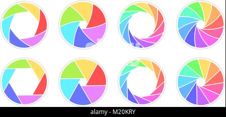 Colletction of open apertures with 6/11 blades rainbow colored Stock Vector
