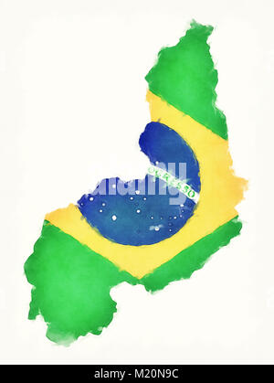 Piaui watercolor map with Brazilian national flag in front of a white background Stock Photo