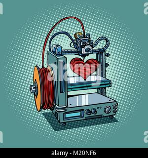 bioprinter prints love heart 3D printer manufacturing Stock Vector