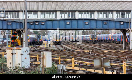 Clapham Junction, London, UK; 2nd February 2018; Passenger Trains in Sidings Stock Photo