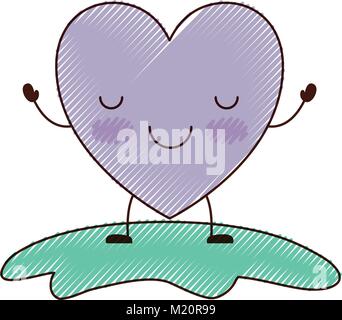 heart character kawaii calm expression in colored crayon silhouette Stock Vector