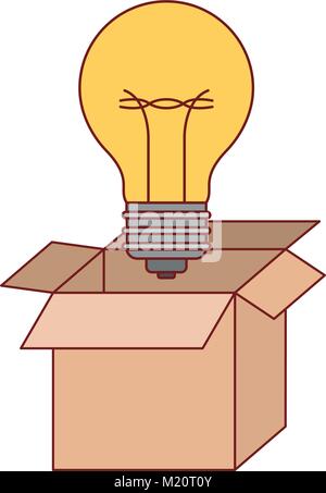 cardboard box and light bulb in colorful silhouette with thin red contour Stock Vector